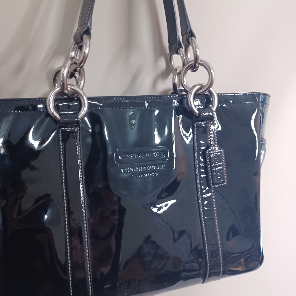Coach Women's Patent Leather Shoulder Bag in Black